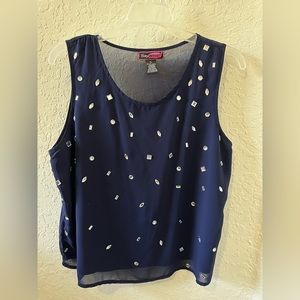Blue top with mirror appliqué